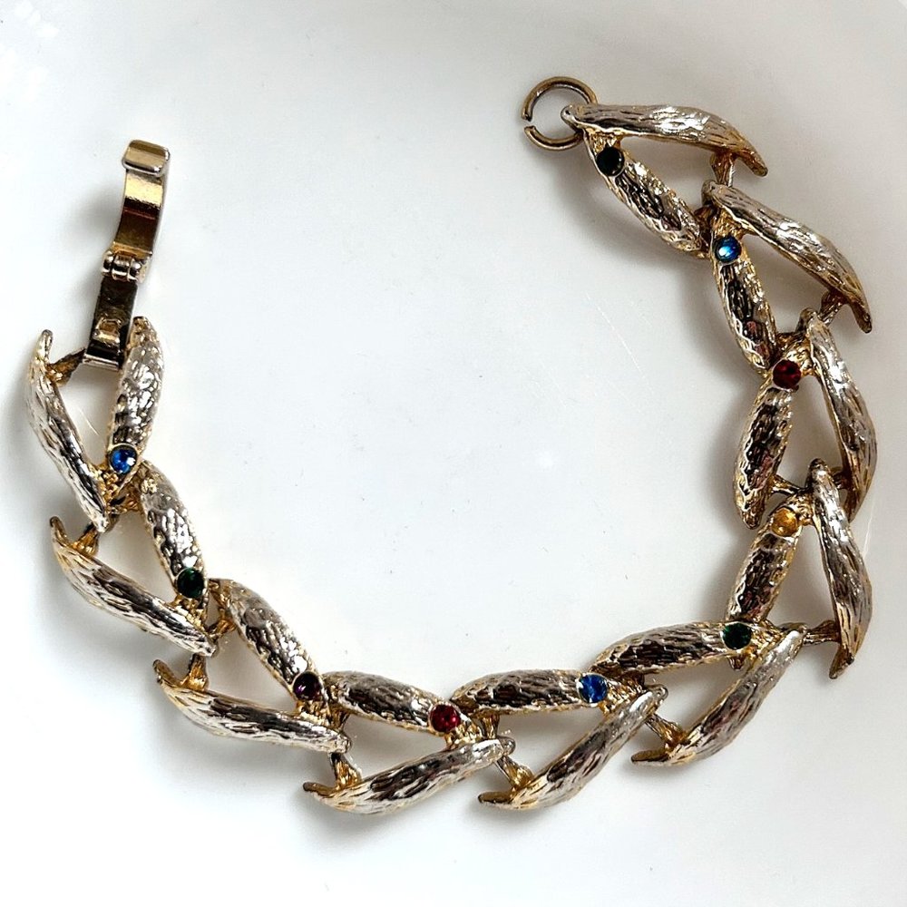 Vintage Multi Color Crystal Rhinestone Gold tone Bracelet